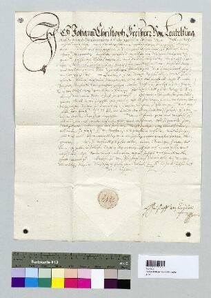 Johann Christoph Freiherr von Leiblfing auf Rain und Grafentraubach, Erbtruchseß in Niederbayern, anerkennt die Herrschaft Wörth als Obrigkeit über einen von Michael Roßhaupter zu Pillnach gekauften Weingarten, gen. der Münchner Weingarten. S: A
