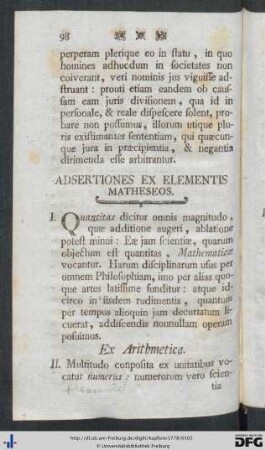 Adsertiones Ex Elementis Matheseos.