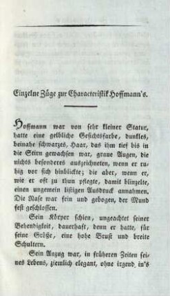 Einzelne Züge zur Characteristik Hoffmann's