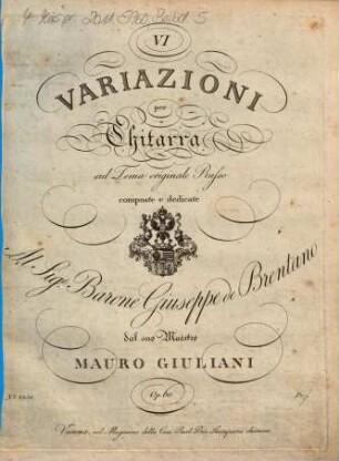 VI variazioni per chitarra : sul tema originale Russo ; op. 60