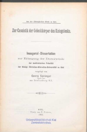 Zur Casuistik der Gelenkkörper des Kniegelenks