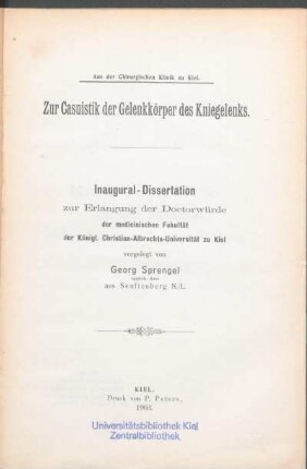 Zur Casuistik der Gelenkkörper des Kniegelenks
