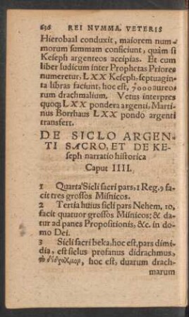De Siclo Argenti Sacro, Et De Keseph narratio historica Caput IIII.