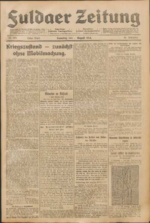 Ausgabe vom Samstag, den 01. August 1914.