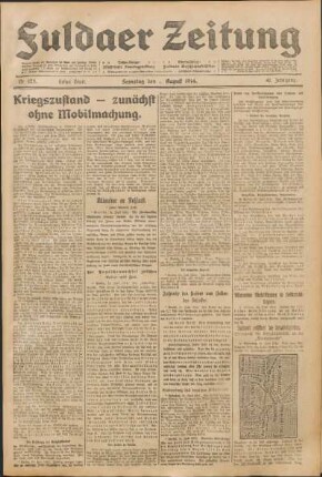 Ausgabe vom Samstag, den 01. August 1914.