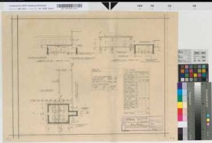 BW Wesel: Provisorische Auswaschanlage: Grundriß, Schnitte [Abgelegt in Mappe: "Entwürfe von Th V", Beschriftung Deutsch/Englisch], M. 1:100 Hgl, Sknr.: 4, Fanr.: 12