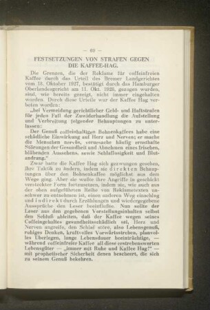 Festsetzungen von Strafen gegen die Kaffee-HAG