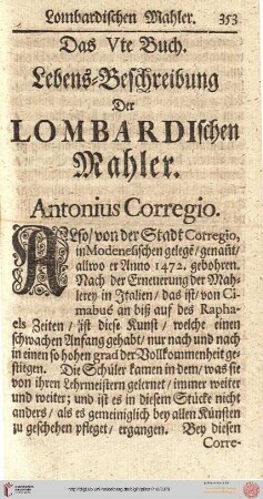 V. Buch. Lebens=Beschreibung der Lombardischen Mahler