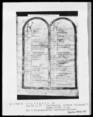 Psalterium — Kalenderseite mit arkadenähnlicher Rahmung, Folio 3recto
