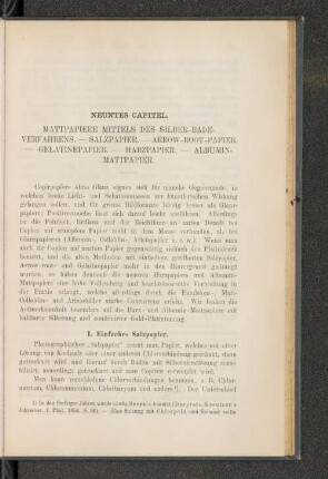 Neuntes Capitel. Mattpapiere mittels des Silber-Bade-Verfahrens. - Salzpapier. -Arrow-Root-Papier. - Gelatinepapier. - Harzpapier. - Albumin-Mattpapier.