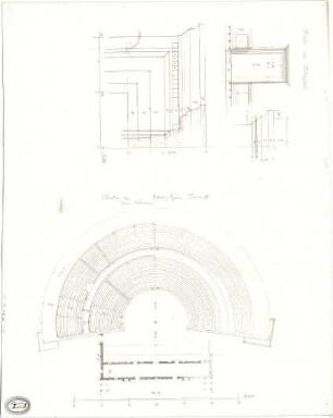 Lange, Ludwig; Lange - Archiv: I.1 Griechisch-römischer Stil - Theater zu Patare in Lycien (Grundriss, Schnitt, Details)