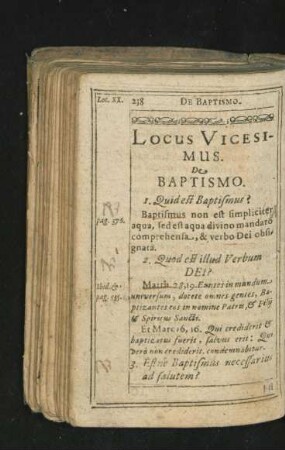 Locus Vicesimus. De Baptismo.
