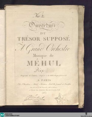 Ouverture du Trésor Supposé a grand orchestre