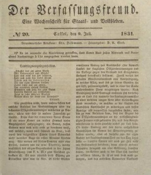 № 20. Cassel, den 9. Juli. 1831.