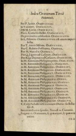 Index Orationum Tertii Voluminis.