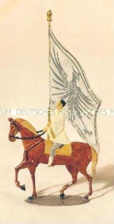 Zinnfiguren Festumzug "Tag der Deutschen Kunst": Reiter auf braunem Pferd mit Adlerfahne