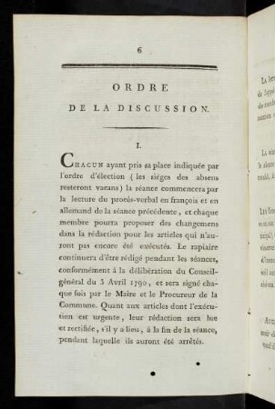 Ordre de la discussion