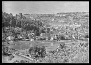 Blick auf Teil der alten Mainbrücke, Eicheler Landstraße, Obere Eichelgasse, Schloßberg, Mittlere Flur und Wartberg
