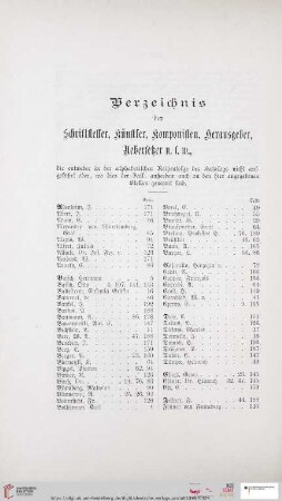 Verzeichnis der Schriftsteller, Künstler, Komponisten, Herausgeber, Uebersetzer u. s. w.