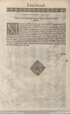 PROBLESME XVIII. Desseing d'une Nimphe qui ioue des Orgues, à laquelle un Escho respond.