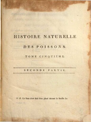 Histoire naturelle des poissons. T.5,2