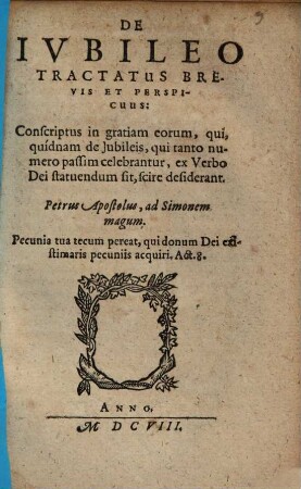 De Iubileo tractatus brevis et perspicuus