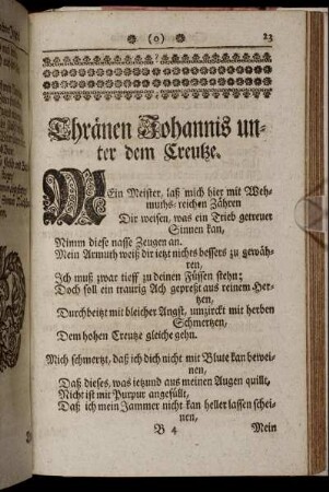 Thränen Johannis unter dem Creutze.