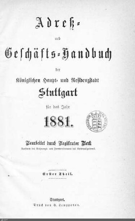 1881: Stuttgarter Adressbücher, 1881