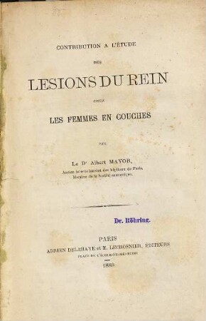 Contribution à l'étude des lésions du rein chez les femmes en couches