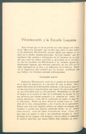 Wordsworth y la Escuela Laquista