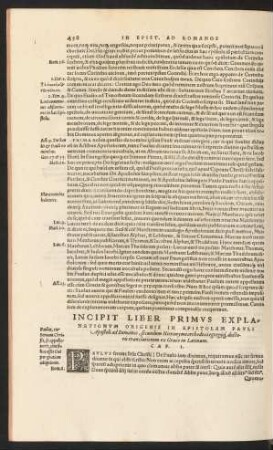 Incipit Liber Primus Explanationum Origenis In Epistolam Pauli Apostoli ad Romanos ...