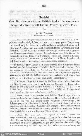 Bericht über die wissenschaftliche Thätigkeit der Hauptversammlungen der Gesellschaft Isis zu Dresden im Jahre 1855