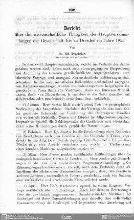 Bericht über die wissenschaftliche Thätigkeit der Hauptversammlungen der Gesellschaft Isis zu Dresden im Jahre 1855