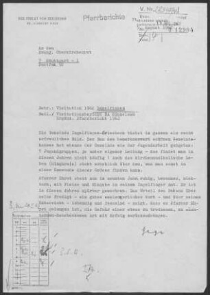 Ingelfingen-Criesbach: Visitationsbericht mit Pfarrbericht 1962