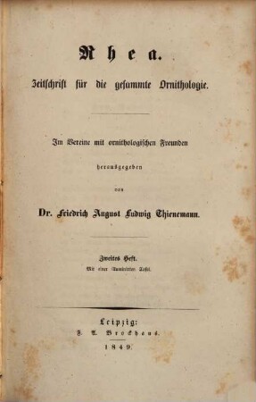 Rhea : Zeitschr. für d. gesammte Ornithologie. 2. 1849
