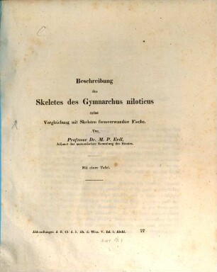 Beschreibung des Skeletes des Gymnarchus niloticus nebst Vergleichung mit Skeleten formverwandter Fische