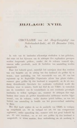 Bijlage XVIII. Circulaire van het Hoog-Geregtshof van Nederlandsch-Indie, dd. 21 December 1864, No. 1