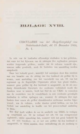 Bijlage XVIII. Circulaire van het Hoog-Geregtshof van Nederlandsch-Indie, dd. 21 December 1864, No. 1