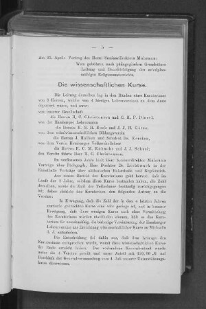 Die wissenschaftlichen Kurse.