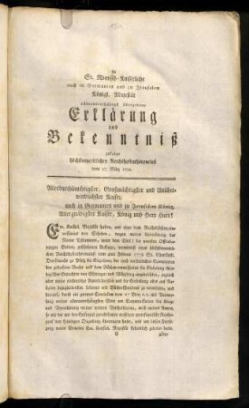 Erklaerung und Bekenntniß