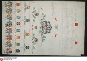 Ahnenprobe der Maria Anna Requirentin Schenk v. Schmidtburg / siehe Bruder Franz Ludwig Joseph Schenk v. Schmidtburg. - ausgefertigt 1738 Dezember 27