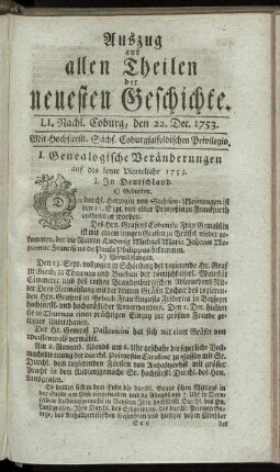 LI. Nachlese. Coburg, den 22. Dec. 1753.