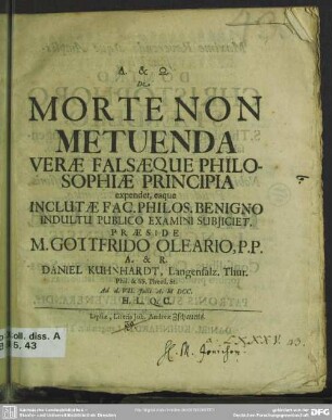 De Morte non metuenda verae falsaeque philosophiae principia