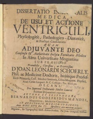 Dissertatio Inauguralis Medica De Usu Et Actione Ventriculi, Physiologicè, Pathologico-Diæteticè & Practicè Consideratis