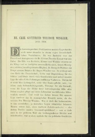 Br. Carl Gottfried Theodor Winkler : 1833-1856