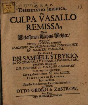 Diss. iur. de culpa vasallo remissa