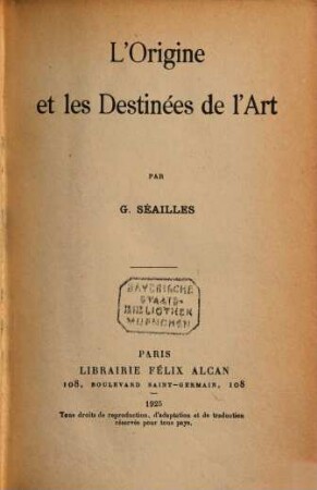 L'origine et les destinées de l'art