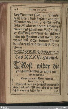 Das XXXVI. Capittel. Trost wider die Langwirigkeit des Creutzes und der Anfechtung