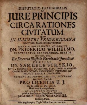 Disputatio Inauguralis De Jure Principis Circa Rationes Civitatum