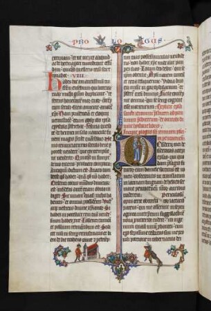 Deckfarbeninitiale D mit bewohnten Randausläufern, historisiert: Hieronymus im Mönchshabit